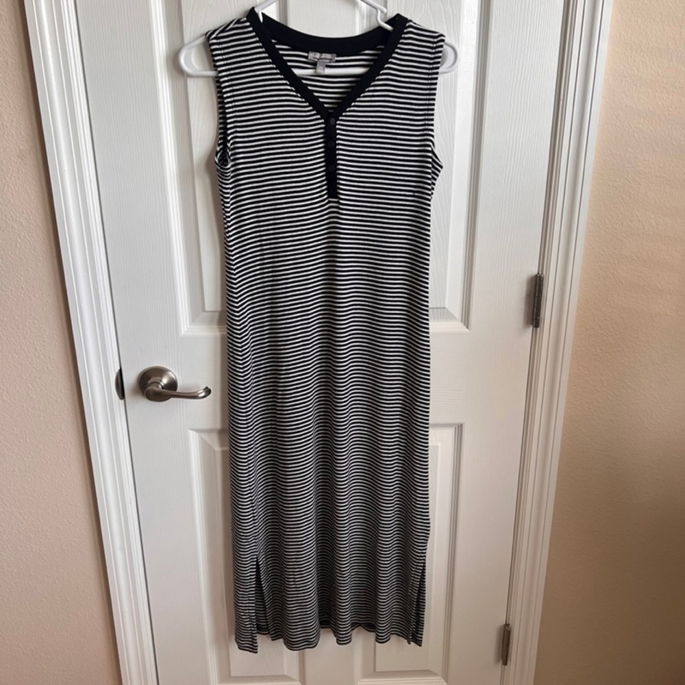 Talbots‎ Striped Maxi Dress Sleeveless Casual Henley Comfy Black White XS